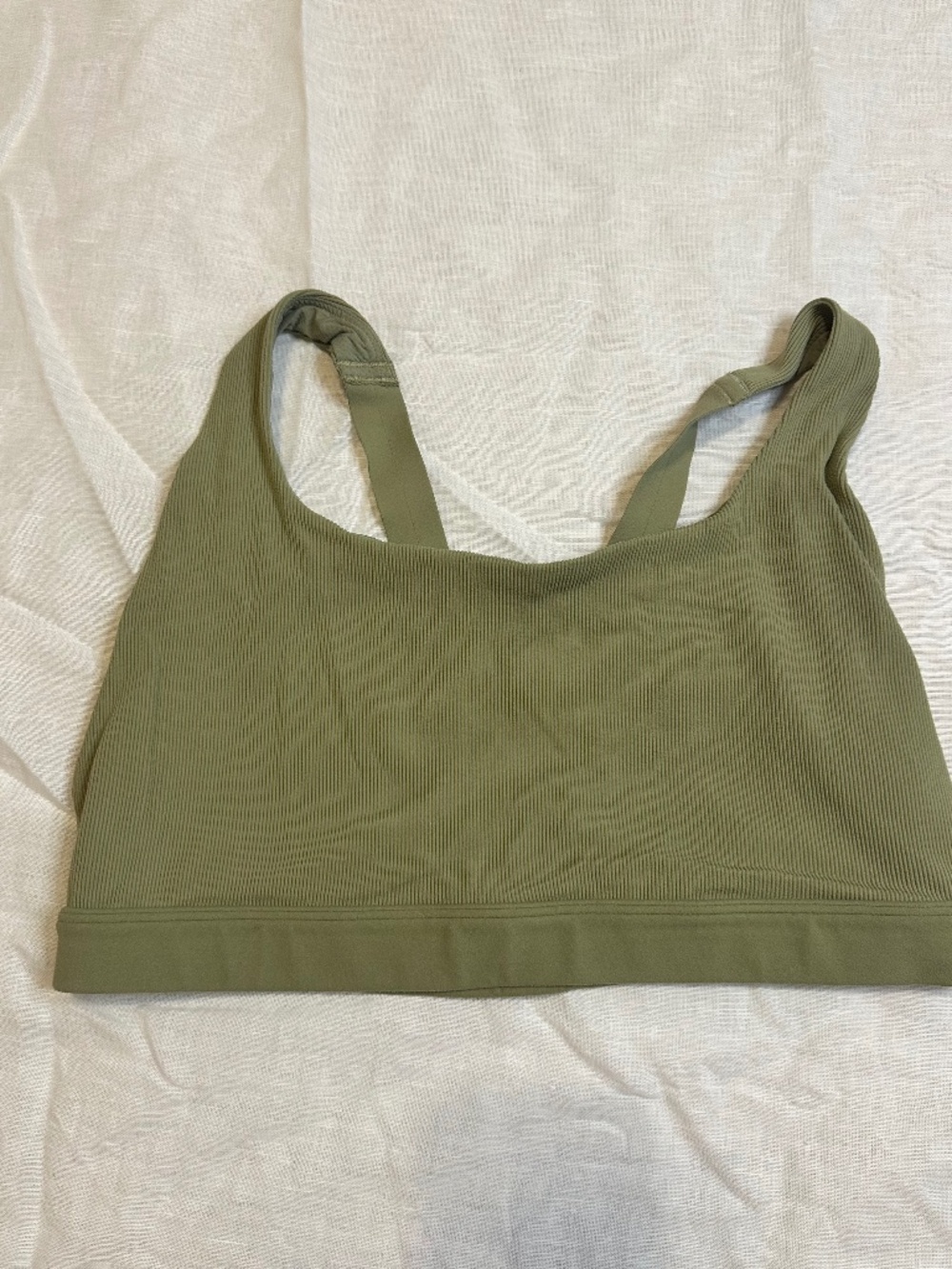 Athleta Olive Ribbed Twist Back Sports Bra